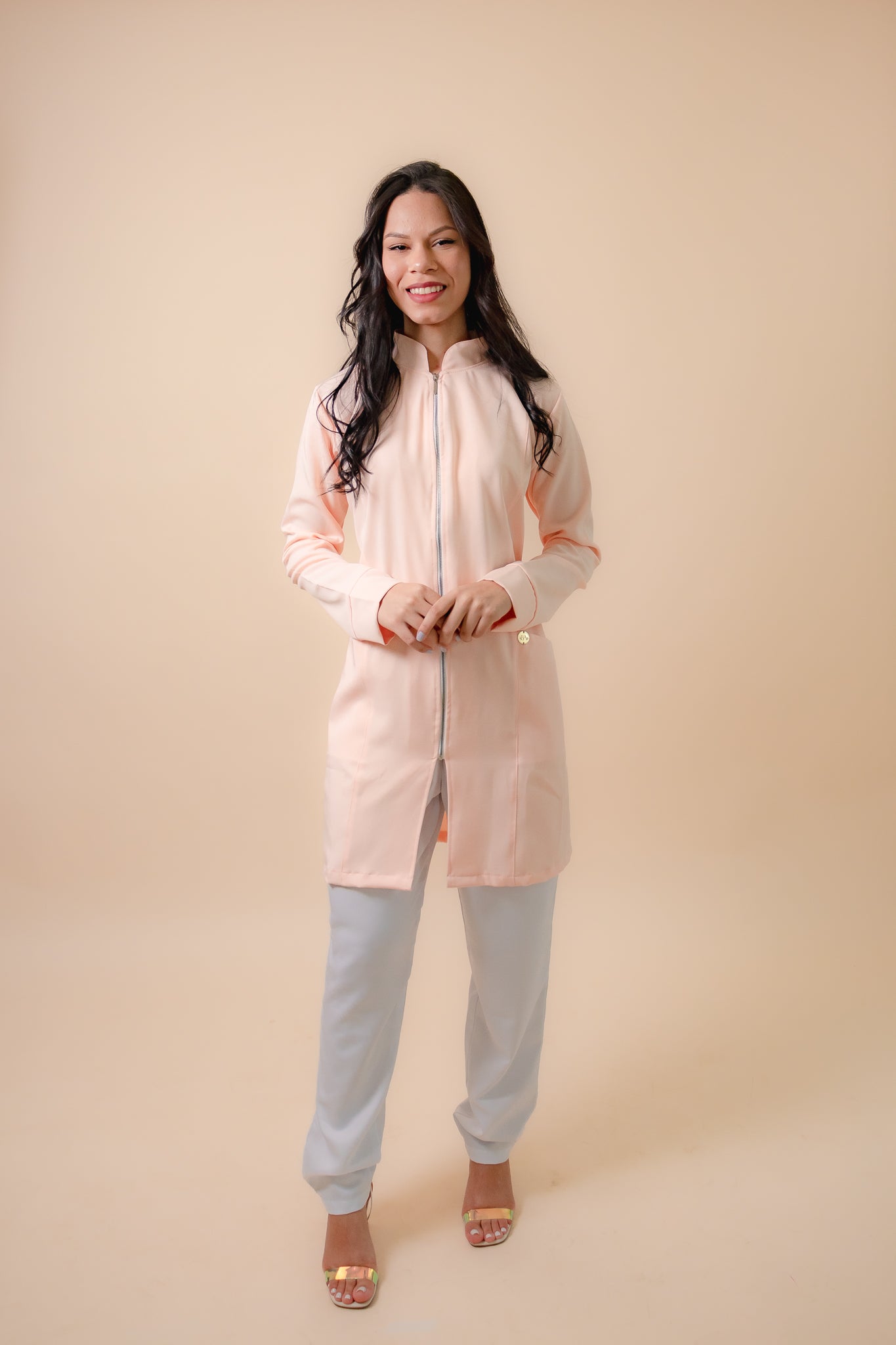 Jaleco Classic Zíper Dourado Manga Longa Nude Rosado