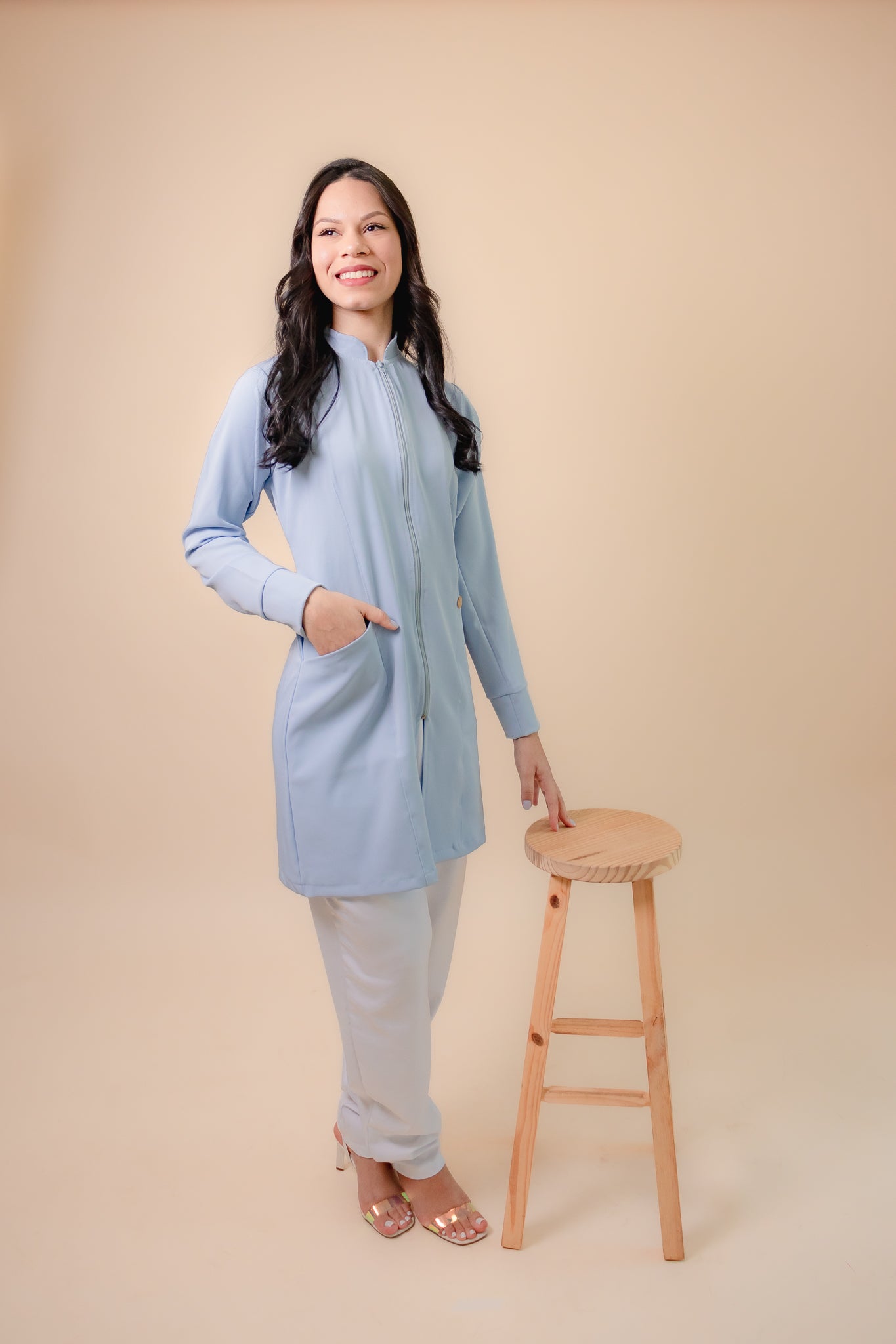 Jaleco Classic Zíper Dourado Manga Longa Azul Bebê