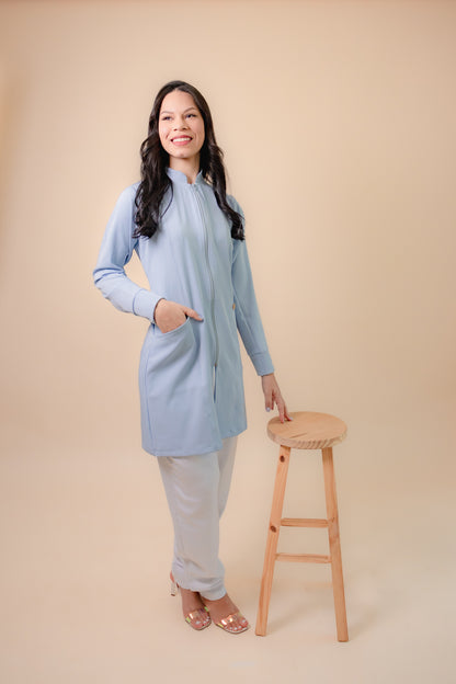 Jaleco Classic Zíper Dourado Manga Longa Azul Bebê