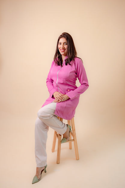 Jaleco Classic Zíper Dourado Manga Longa Rosa Pink