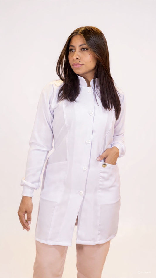 Jaleco Estudante com Protetor de Botões Manga Longa Feminino